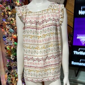 Floral Ruffle Sleeve Women's Top LOFT Medium #DD